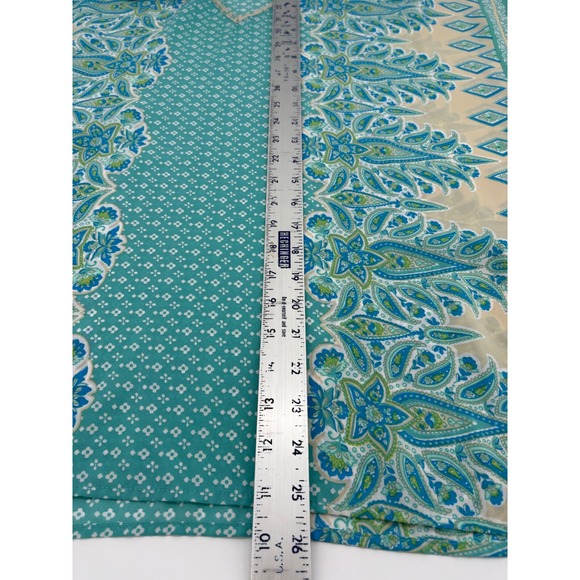 Belle Kim Gravel Teal Blue Paisley Print V-Neck Caftan Tunic Top Blouse M‎ - Picture 7 of 7